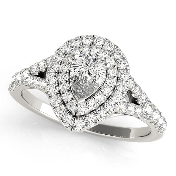 Pear Halo and Trillion Engagement Ring in White 14kt gold