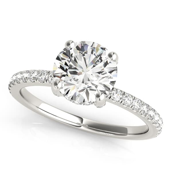 Round Hidden Halo Engagement Ring in White 14kt gold