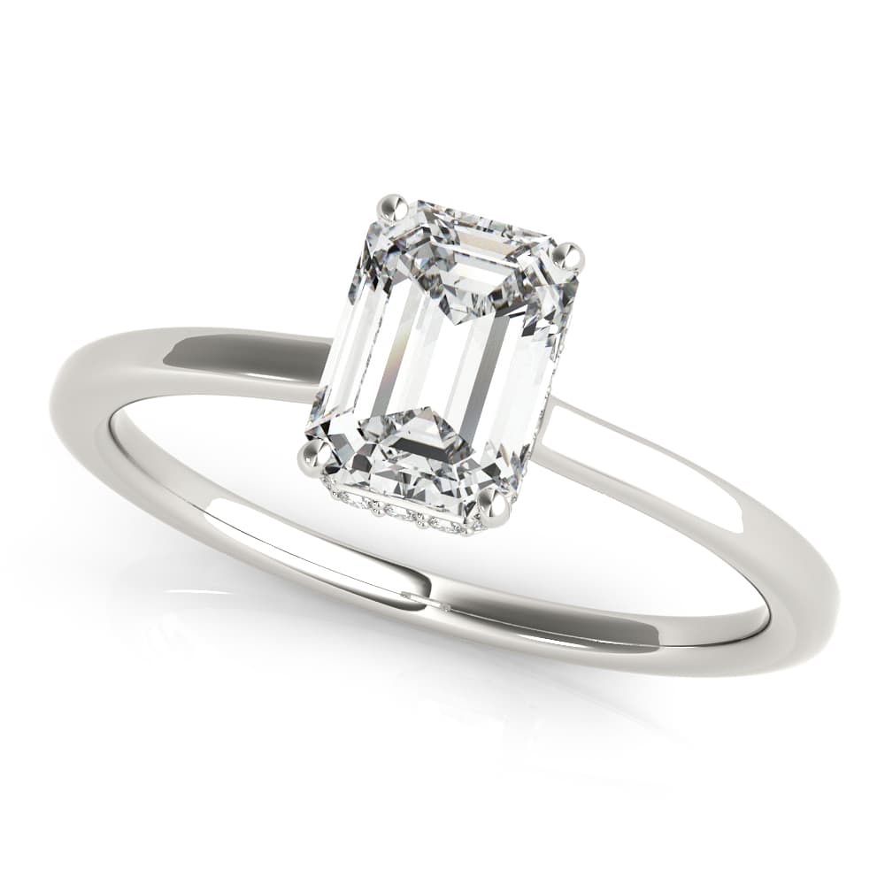 Emerald Solitaires Plus Engagement Ring in White 14kt gold