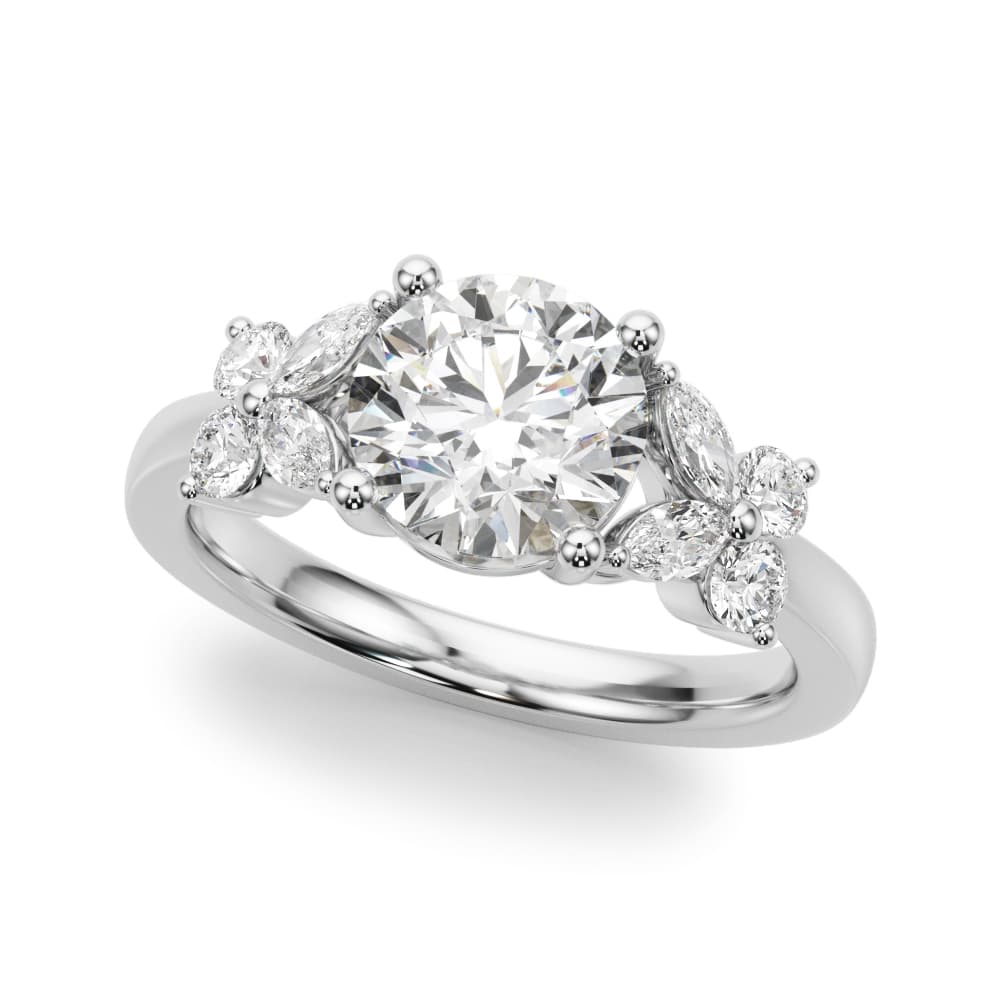 Round Contemporary Engagement Ring in White 14kt gold