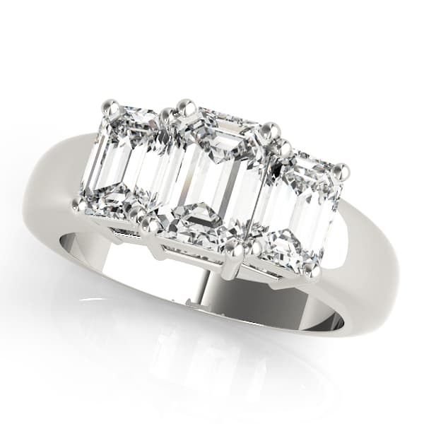 Emerald 3 Stone Engagement Ring preview in White 14kt gold