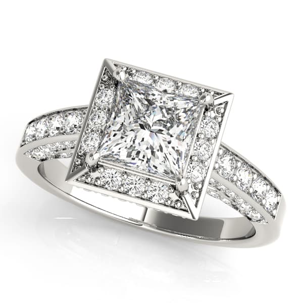 Cushion Halo Collection and Engagement Ring in White 14kt gold