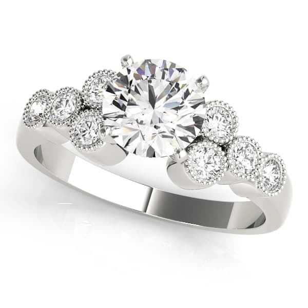 Round Cluster Sides Engagement Ring in White 14kt gold