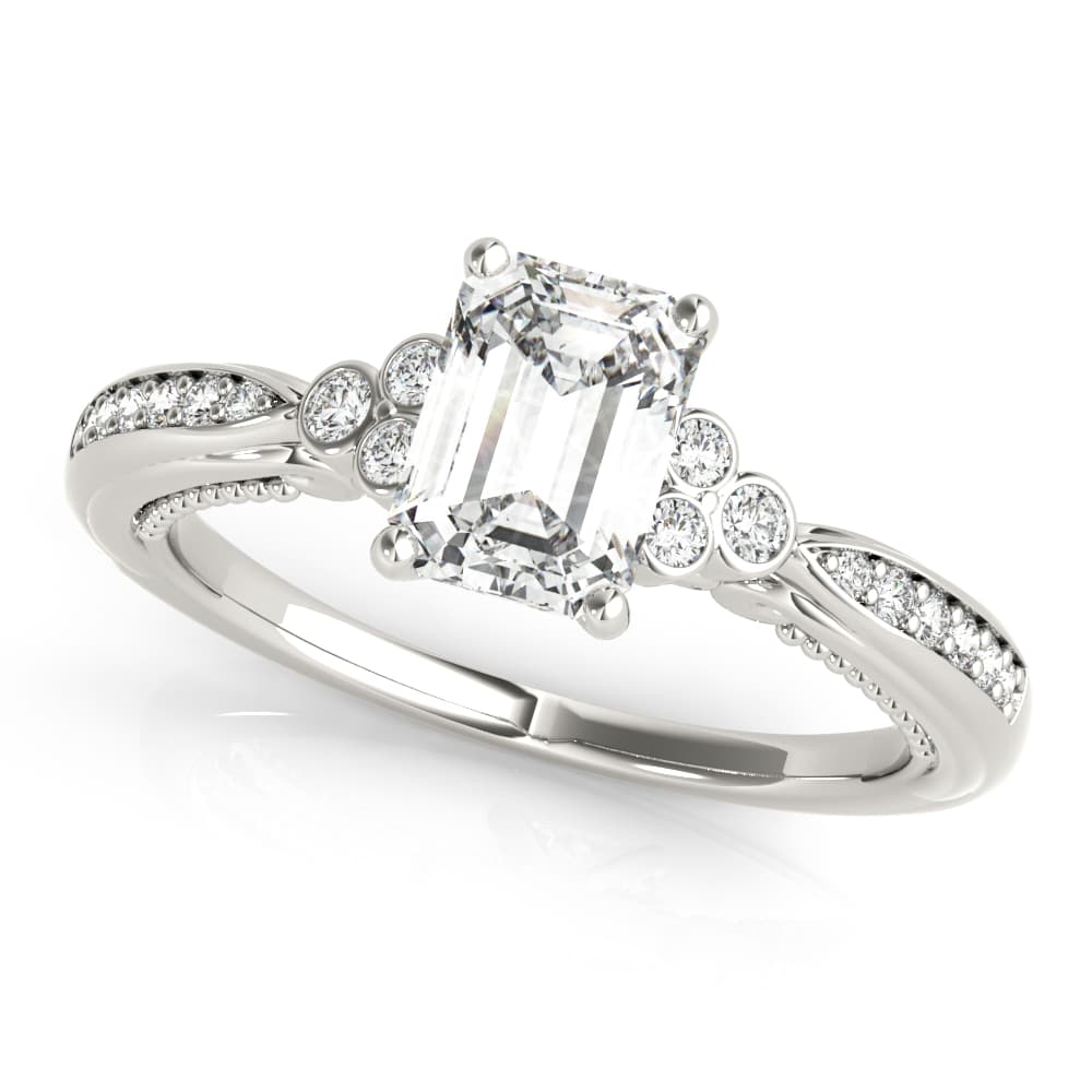 Emerald Cluster Sides Engagement Ring in White 14kt gold