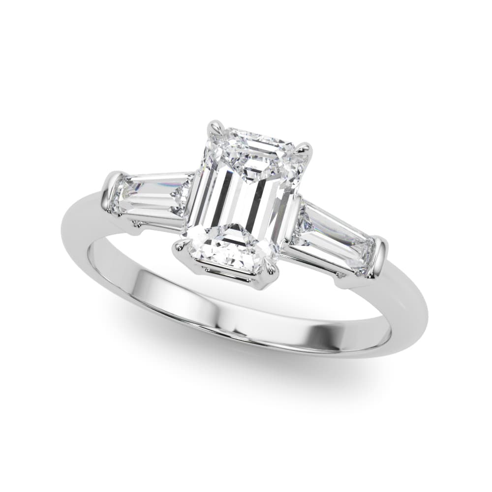 Emerald Fancy Shape Melee Baguette Engagement Ring in White 14kt gold
