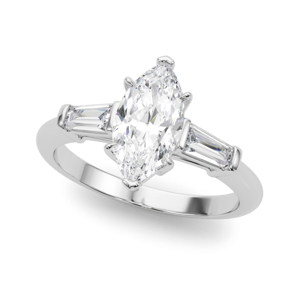 Marquise Fancy Shape Melee Baguette Engagement Ring in White 14kt gold