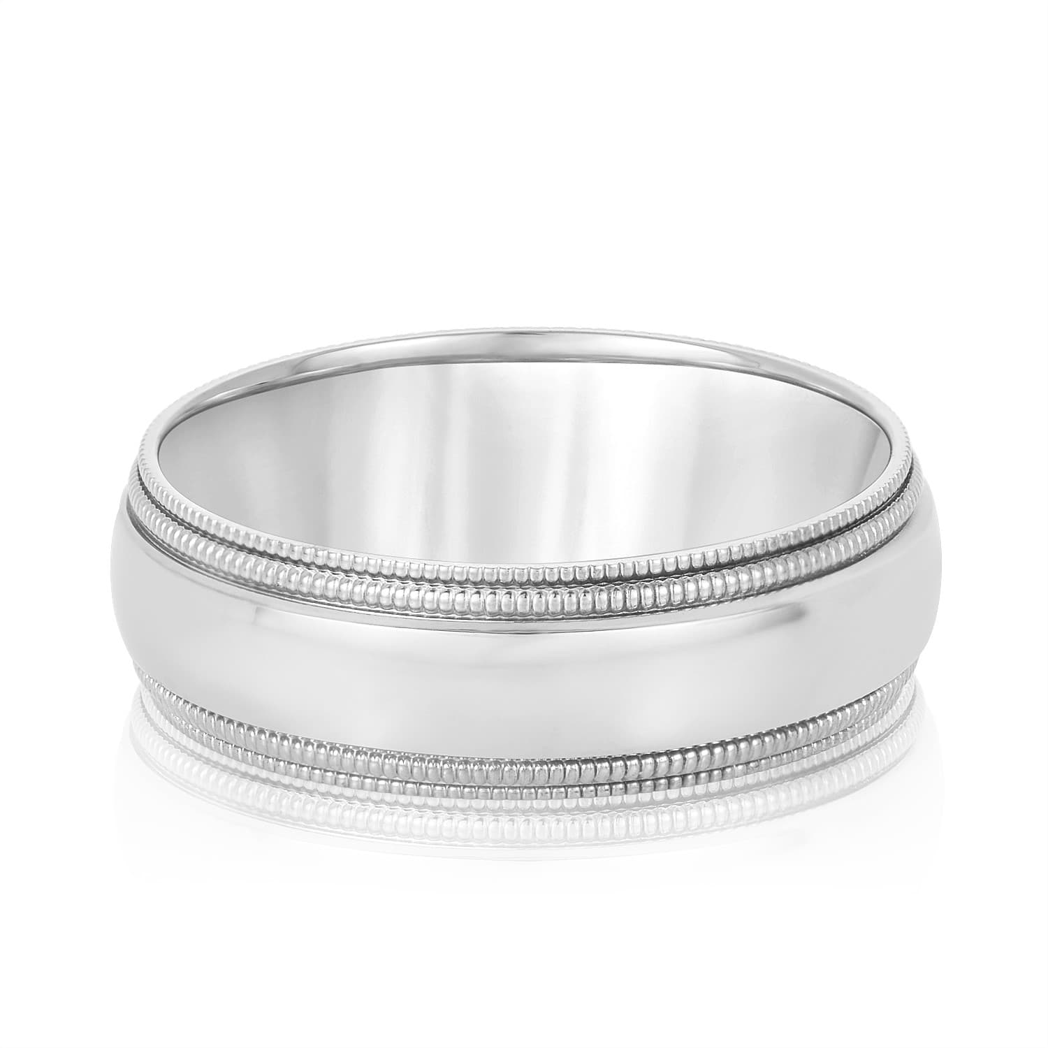 Basic Carved Milgrain Wedding Band preview in White 14kt gold