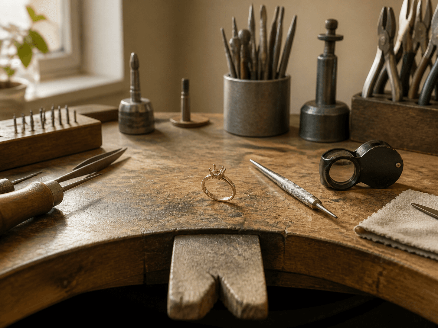 A master jeweler working at the Piccard bench in Hoffman Estates