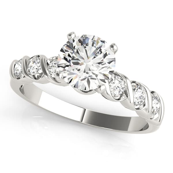 Round Single Row Bezel Set Engagement Ring in White 14kt gold