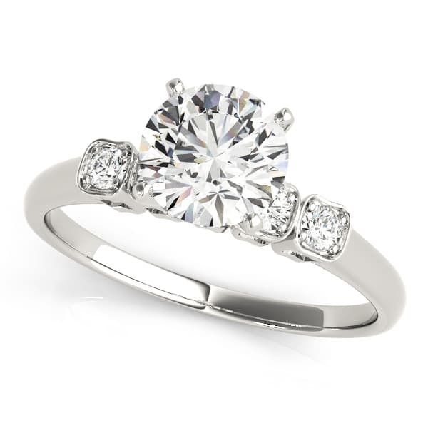 Round Single Row Prong Set Engagement Ring in White 14kt gold