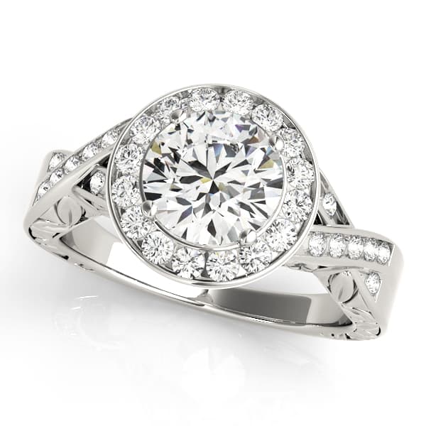 Round Twisted Shank Engagement Ring in White 14kt gold