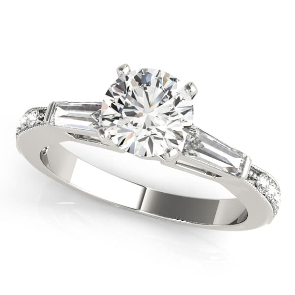 Round Fancy Shape Baguette Engagement Ring in White 14kt gold