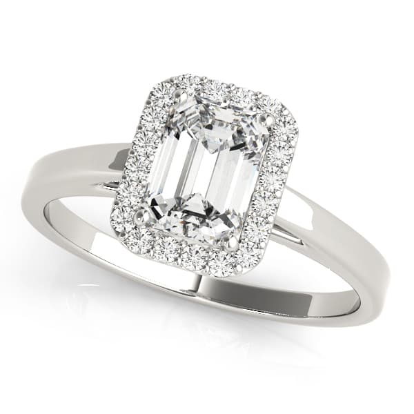 Emerald Halo Engagement Ring in White 14kt gold