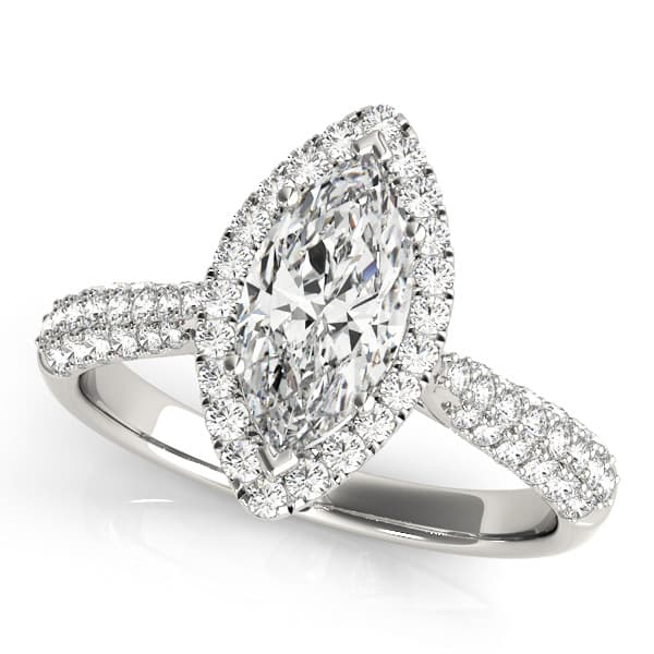 Marquise Pave Engagement Ring in White 14kt gold