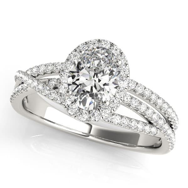 Oval Multirow Engagement Ring in White 14kt gold