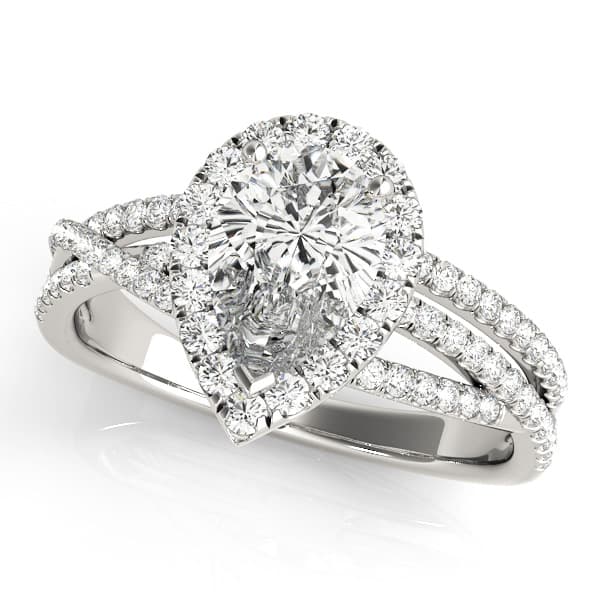 Pear Multirow Engagement Ring in White 14kt gold