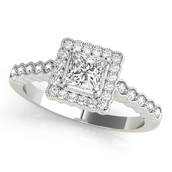 Cushion Vintage Engagement Ring in white gold