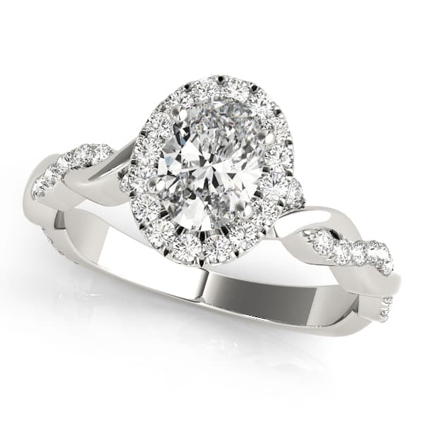 Oval Twisted Shank Engagement Ring in White 14kt gold