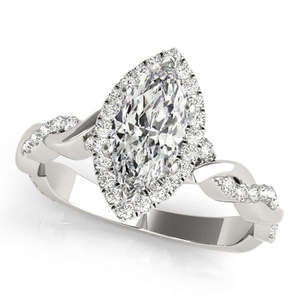 Marquise Twisted Shank Engagement Ring in White 14kt gold