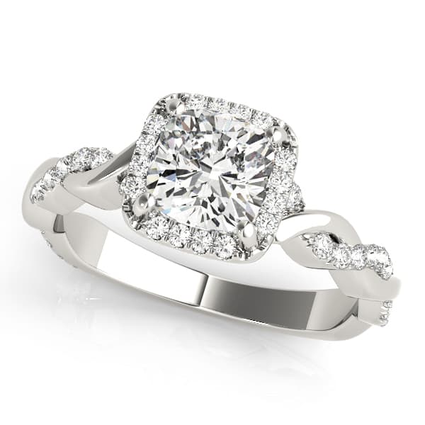 Cushion Twisted Shank Engagement Ring in white gold