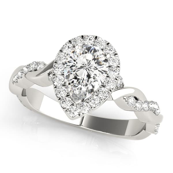 Pear Twisted Shank Engagement Ring in White 14kt gold