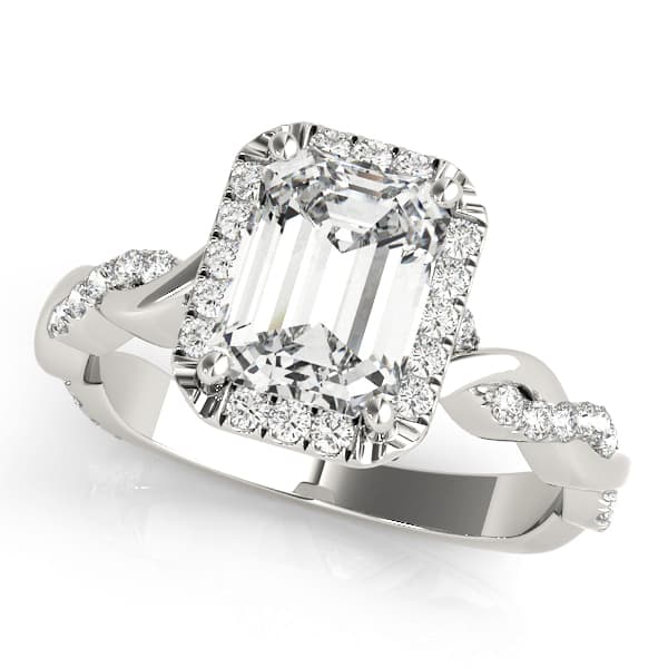 Emerald Twisted Shank Engagement Ring in White 14kt gold