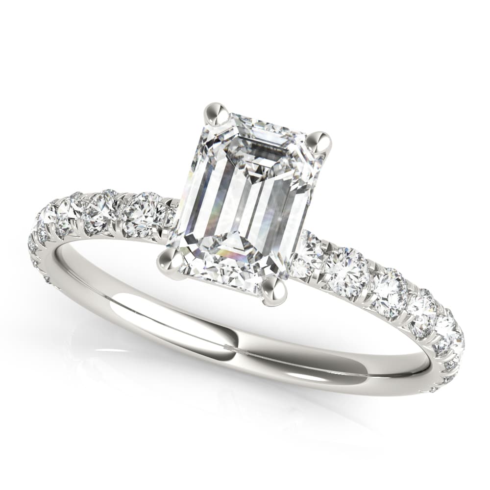 Emerald Single Row Prong Set Engagement Ring in White 14kt gold