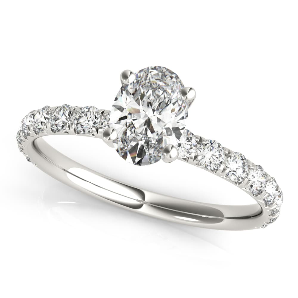 Oval Single Row Prong Set Engagement Ring in White 14kt gold