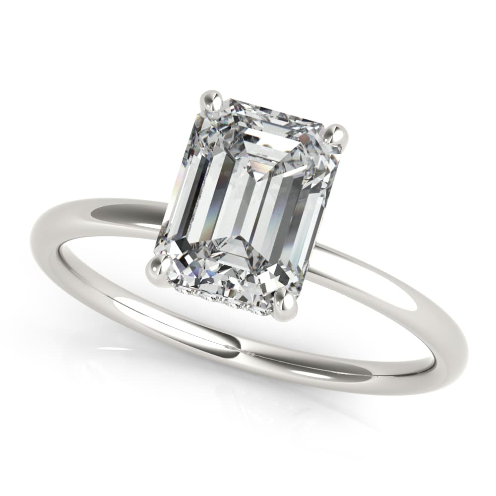 Emerald Hidden Halo Engagement Ring in White 14kt gold