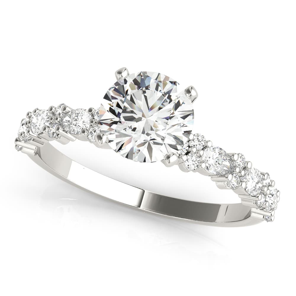 Round Fancy Shape Melee Engagement Ring in White 14kt gold