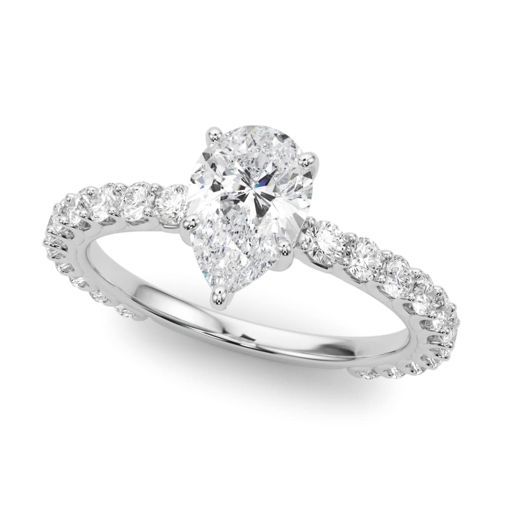 Pear Single Row Prong Set Engagement Ring in White 14kt gold