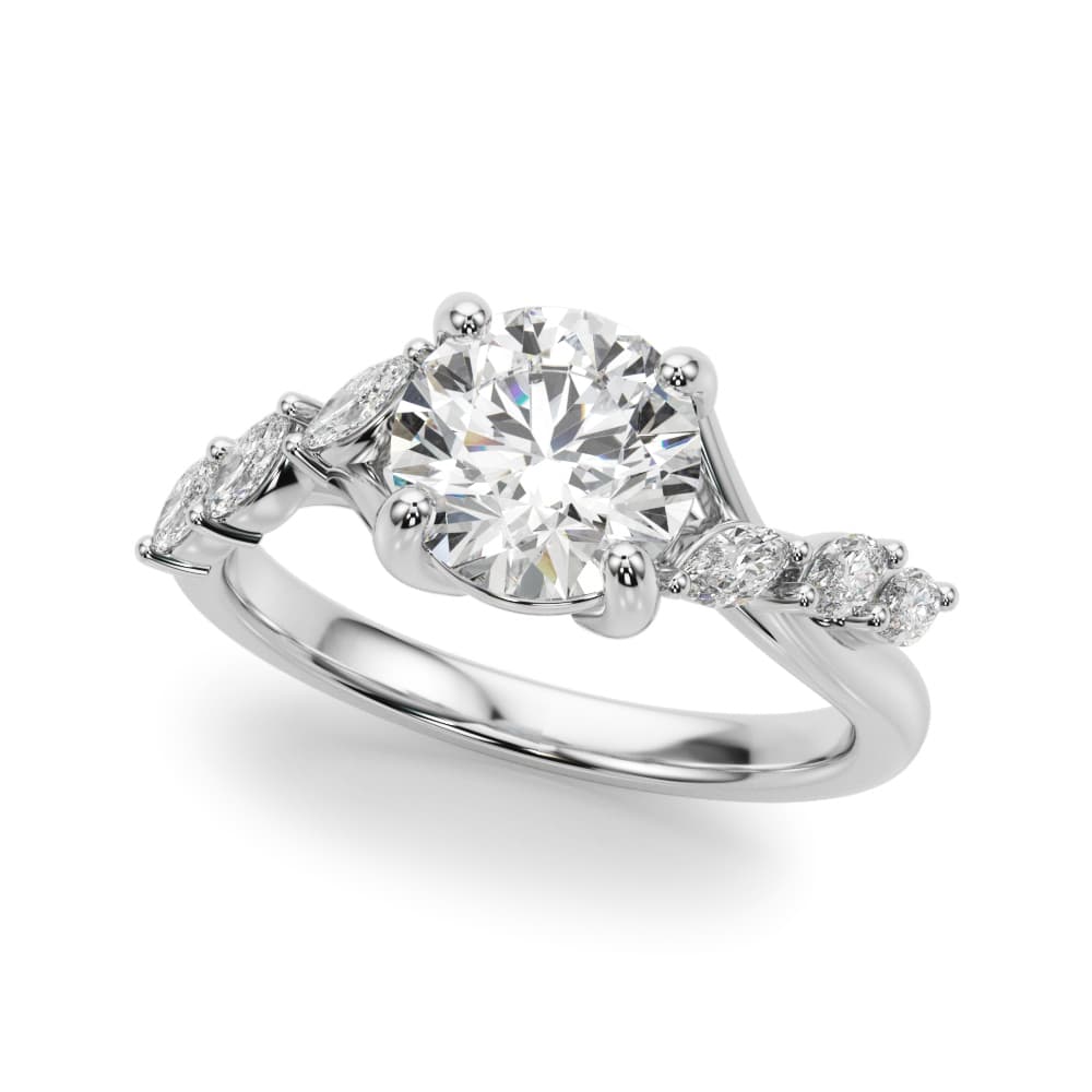 Round Fancy Shape Melee Engagement Ring preview in White 14kt gold
