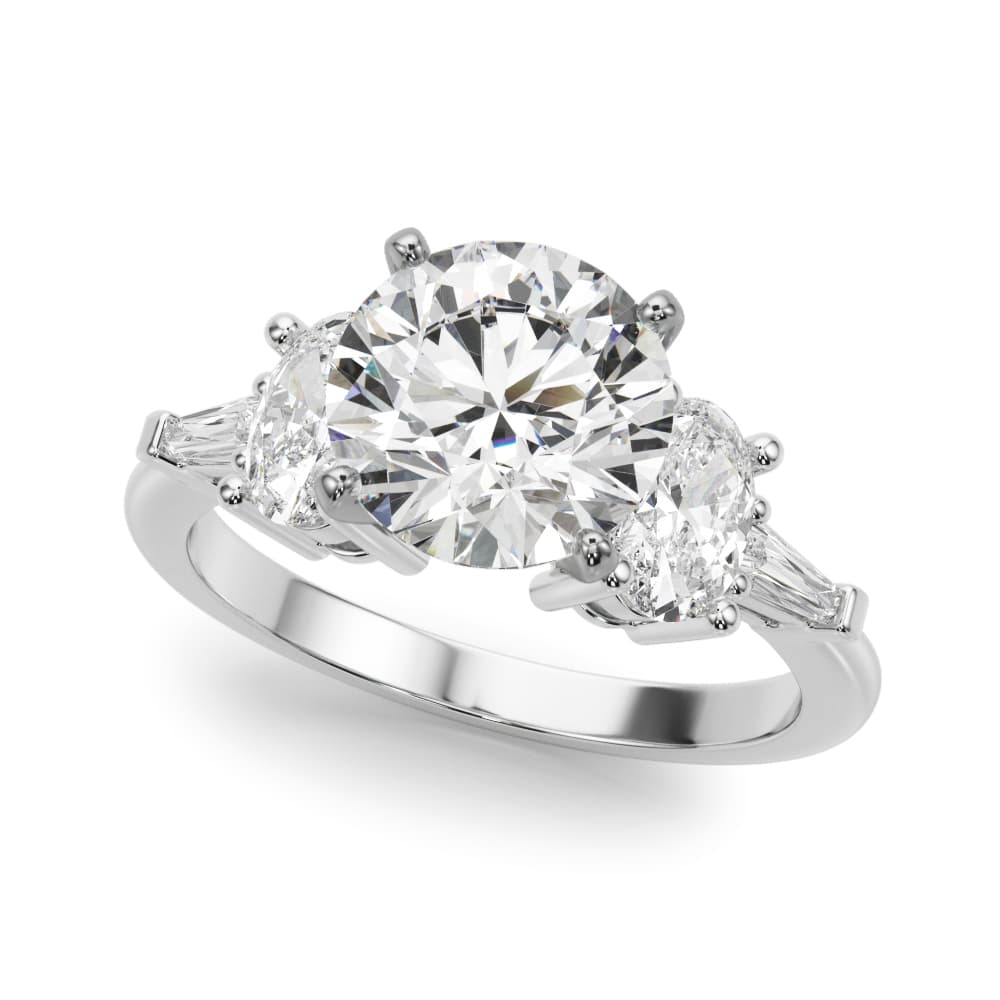 Oval Fancy Shape Melee Baguette Engagement Ring in White 14kt gold