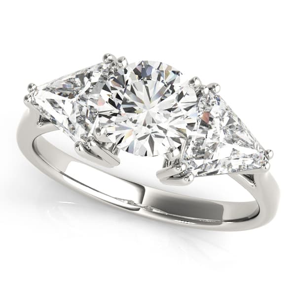 Round 3 Stone Trillion Engagement Ring in White 14kt gold