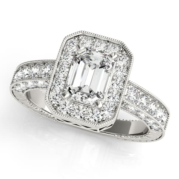 Emerald Vintage Engagement Ring in White 14kt gold