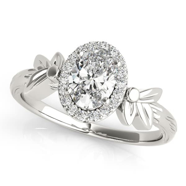 Oval Nature Inspired Engagement Ring in White 14kt gold