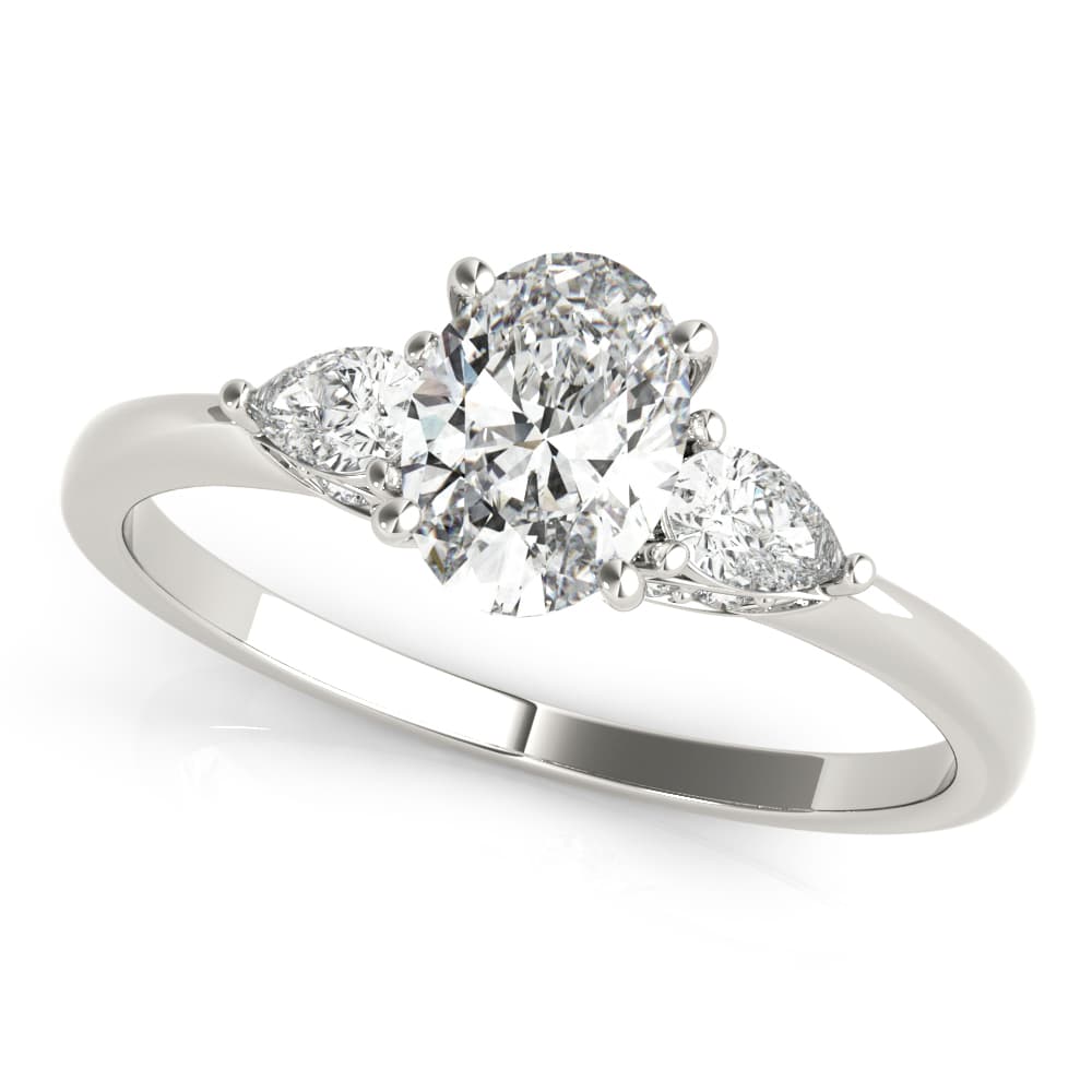 Oval Fancy Shape Melee Engagement Ring in White 14kt gold