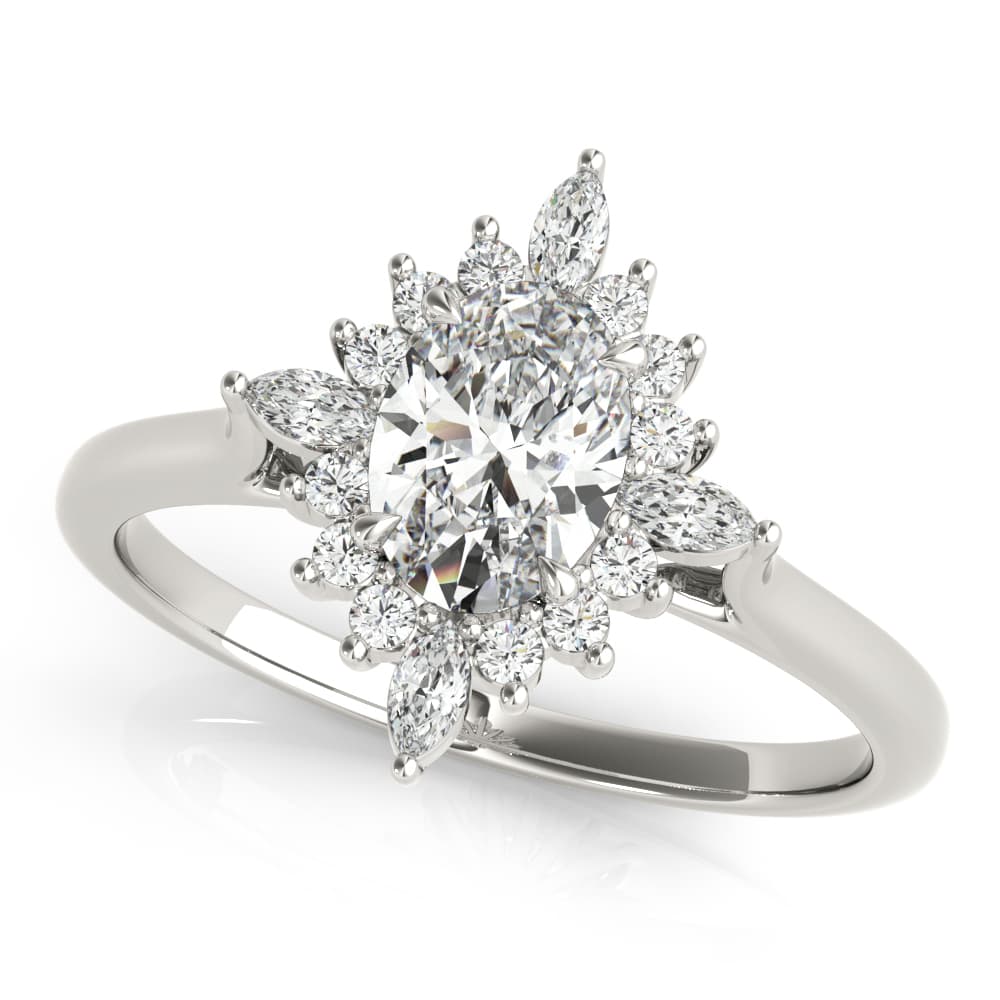 Oval Fancy Shape Melee Engagement Ring in White 14kt gold