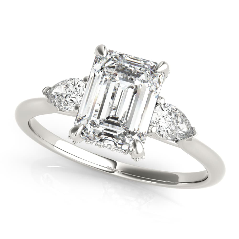 Emerald Fancy Shape Melee Engagement Ring in White 14kt gold
