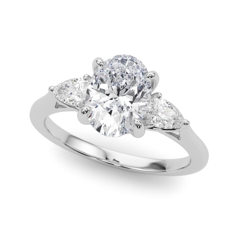 Oval 3 Stone Engagement Ring in White 14kt gold