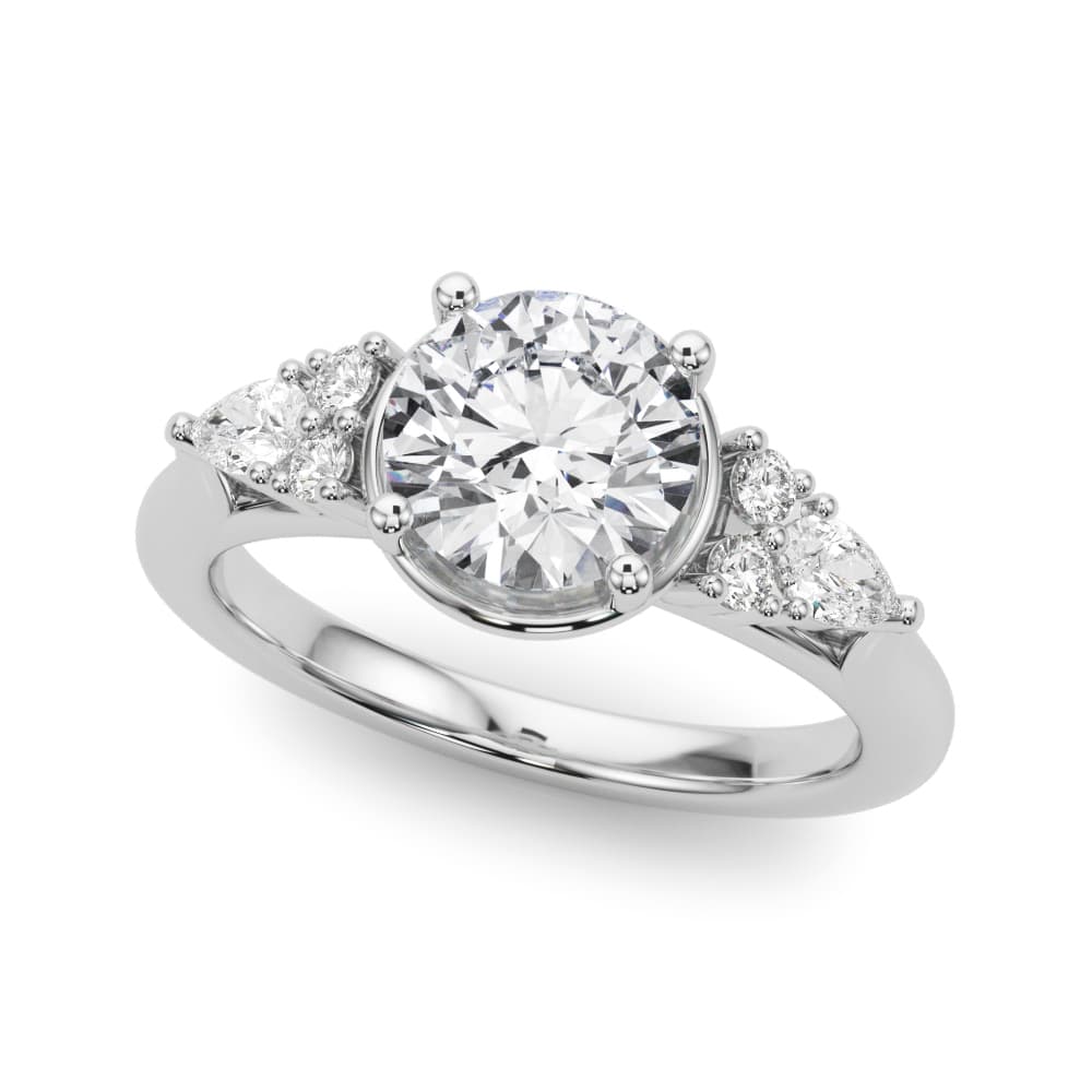Round Fancy Shape Melee Engagement Ring in White 14kt gold