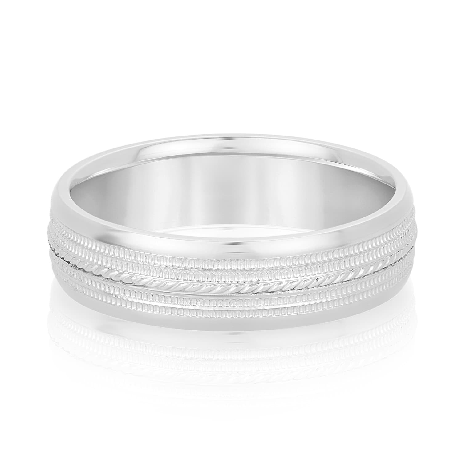 Basic Carved Milgrain Wedding Band preview in White 14kt gold