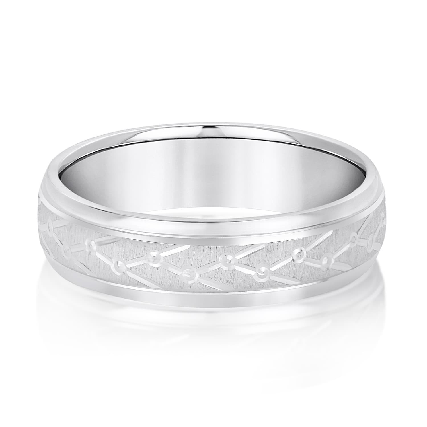 Fancy Carved Wedding Band preview in White 14kt gold
