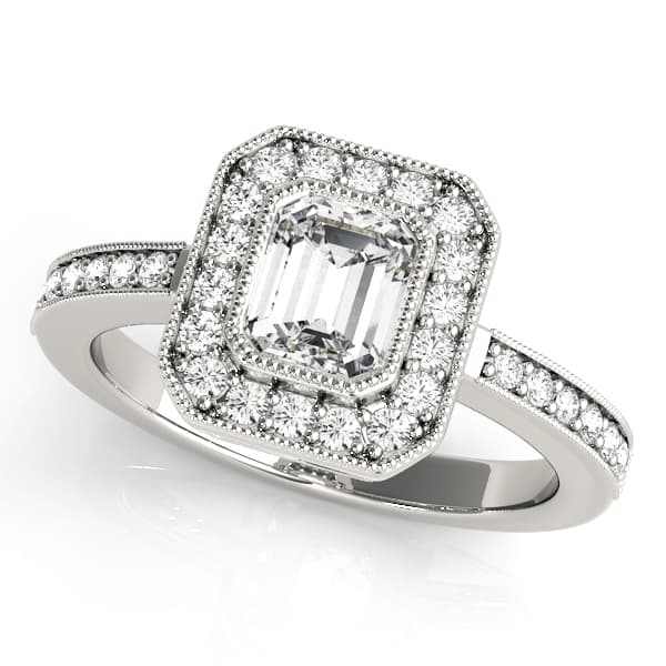 Emerald Halo Collection and Engagement Ring preview in White 14kt gold